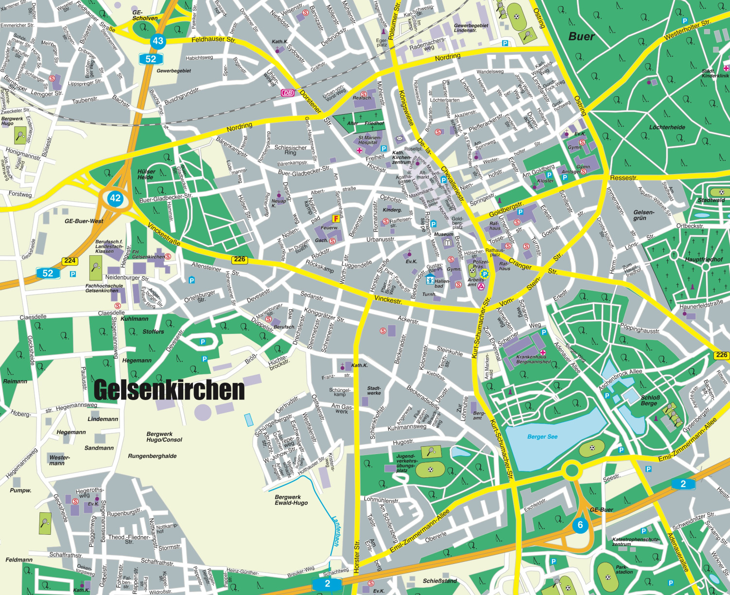 Stadtplan Gelsenkirchen; Wirtschaftsdetektei, Wirtschaftsdetektiv Gelsenkirchen